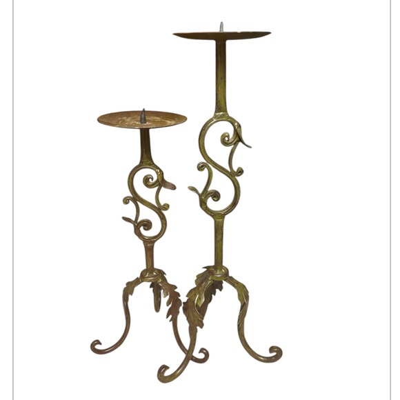 Metal Pillar Candle Holders - set of 2 - Picture 1 of 5